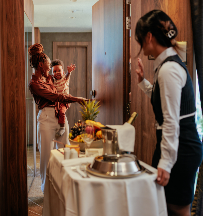 Three women talking and laughing